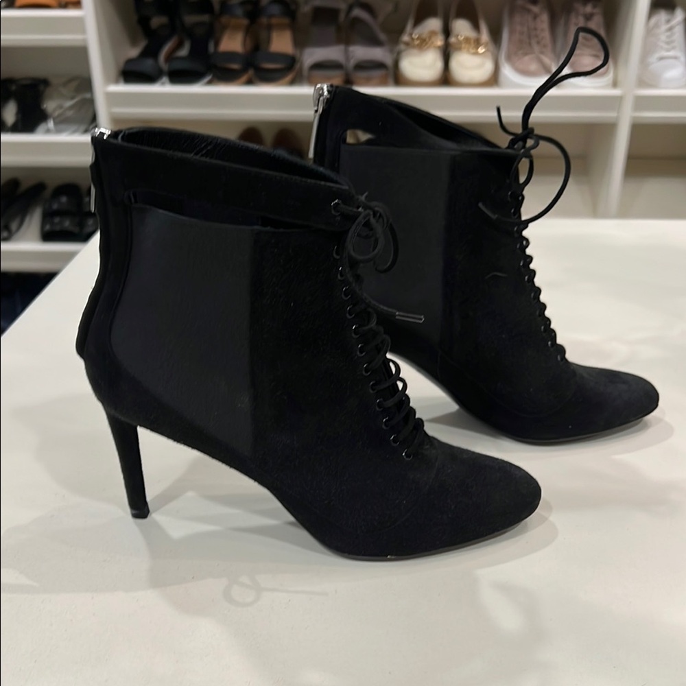 Women’s Christian Dior Black Suede and Elastic Lace Up Ankle Boots. Size 7.5